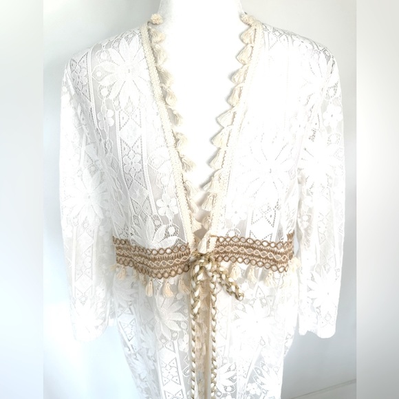 NWT Caterina RICCI Italian made Lace with fringe Beach Coverup - Picture 3 of 9